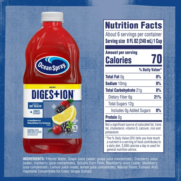 Ocean Spray® Digestion Cranberry Blackberry Lemon Flavored Juice Drink, 50.7 Fl Oz Bottle - Image 2