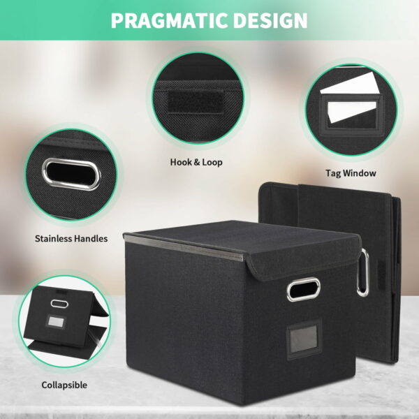 PHANCIR Foldable File Box Collapsible with Lid & Slides - Image 2