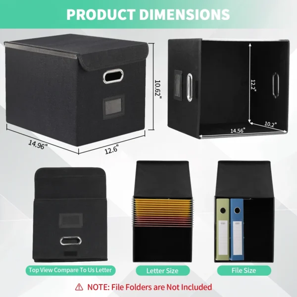 PHANCIR Foldable File Box Collapsible with Lid & Slides - Image 3