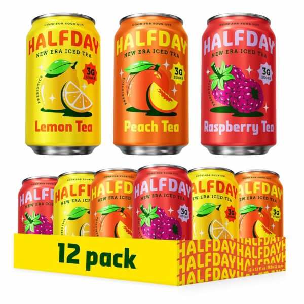 HALFDAY Prebiotic Iced Tea Lemon, Peach & Raspberry Variety Pack