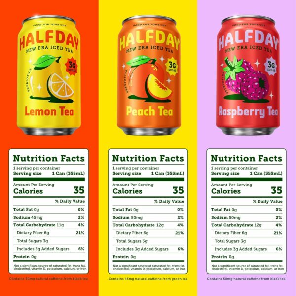 HALFDAY Prebiotic Iced Tea Lemon, Peach & Raspberry Variety Pack - Image 2